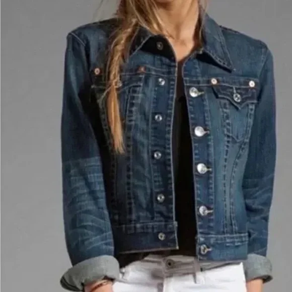 True Religion Emily Dark Wash Western Jean Denim Jacket Women’s Size M - Picture 1 of 9